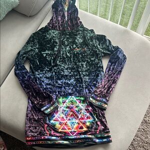 Jumbos Art - Multicolor Velvet Hoodie with Geometric Design